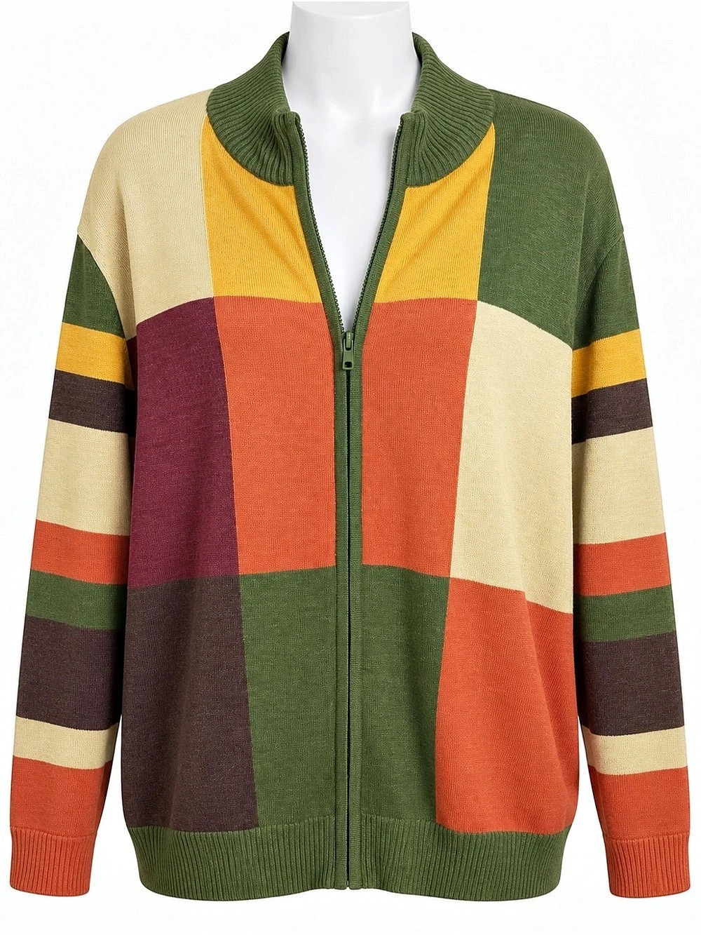 Dressbarn Woman 18/20 Colorblock Zip Front Cardigan Sweater Fall Colors